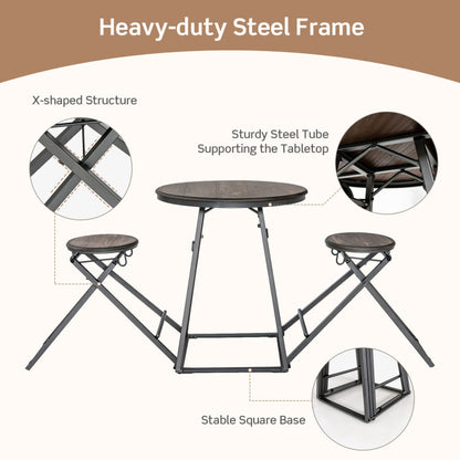 3 Pieces Dining Table Set with 2 Foldable Stools for Small Space