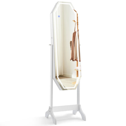 Standing Lockable Jewelry Armoire with Full Length LED Mirror