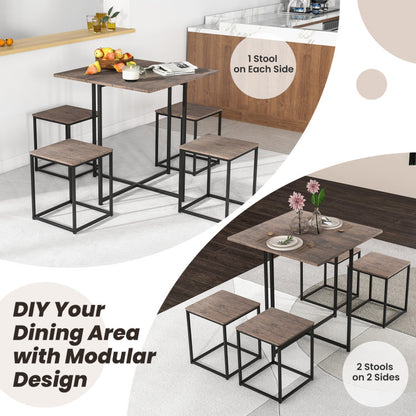 5 Piece Dining Table Set with 4 Stools