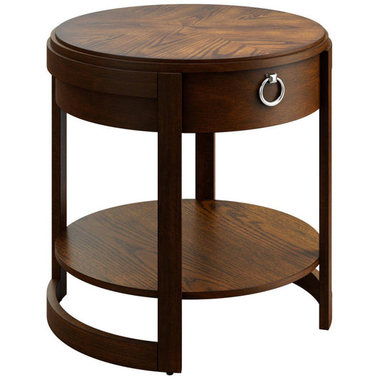 2-Tier Round End Table with Drawer