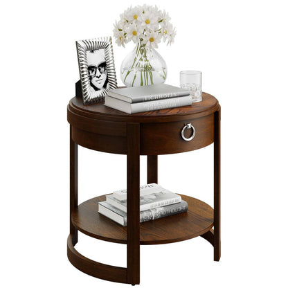 2-Tier Round End Table with Drawer