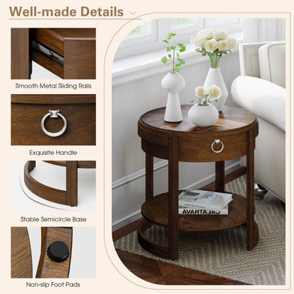 2-Tier Round End Table with Drawer