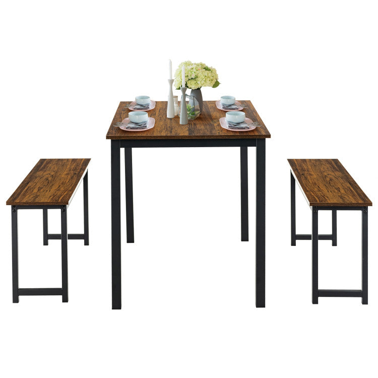 3 Pieces Dining Table Set with 2 Benches for Dining Room Kitchen Bar