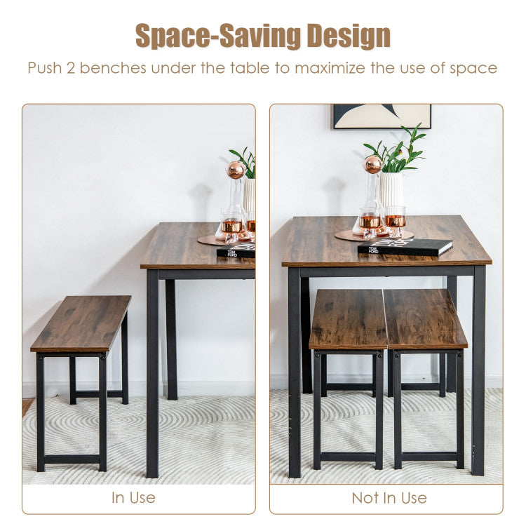 3 Pieces Dining Table Set with 2 Benches for Dining Room Kitchen Bar