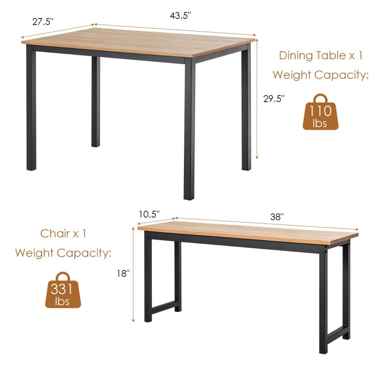 3 Pieces Dining Table Set with 2 Benches for Dining Room Kitchen Bar