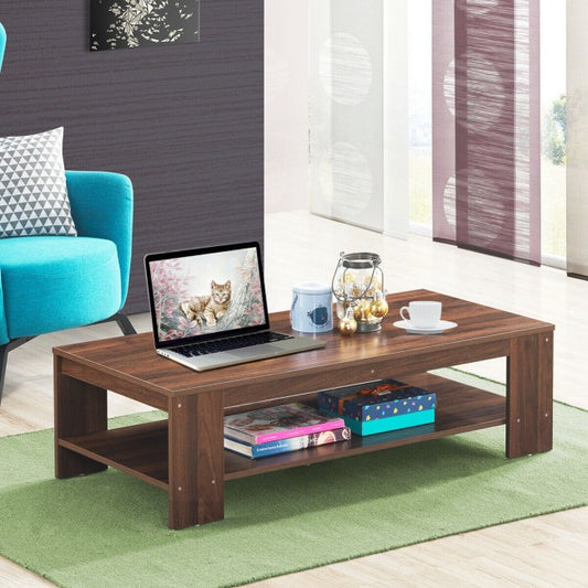 47 Inch 2-Tier Rectangular Coffee Table with Storage Shelf