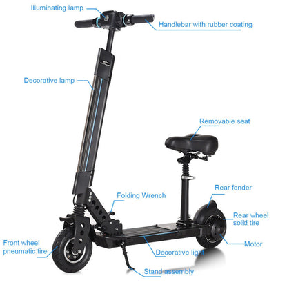 Costway Foldable Electric Scooter with Removable Seat LED