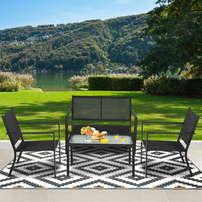 4-Piece Patio Furniture Set Sofa Coffee Table Steel Frame Garden