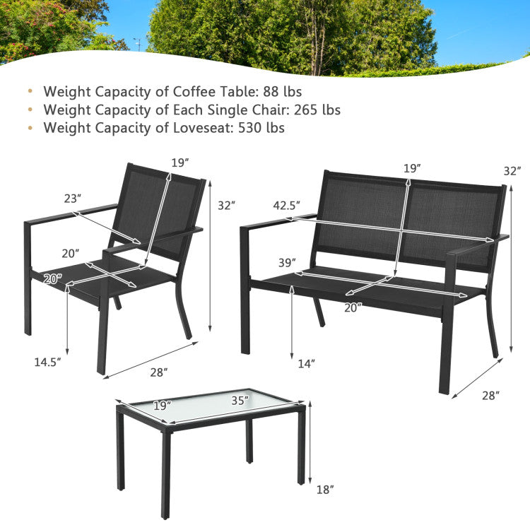 4-Piece Patio Furniture Set Sofa Coffee Table Steel Frame Garden