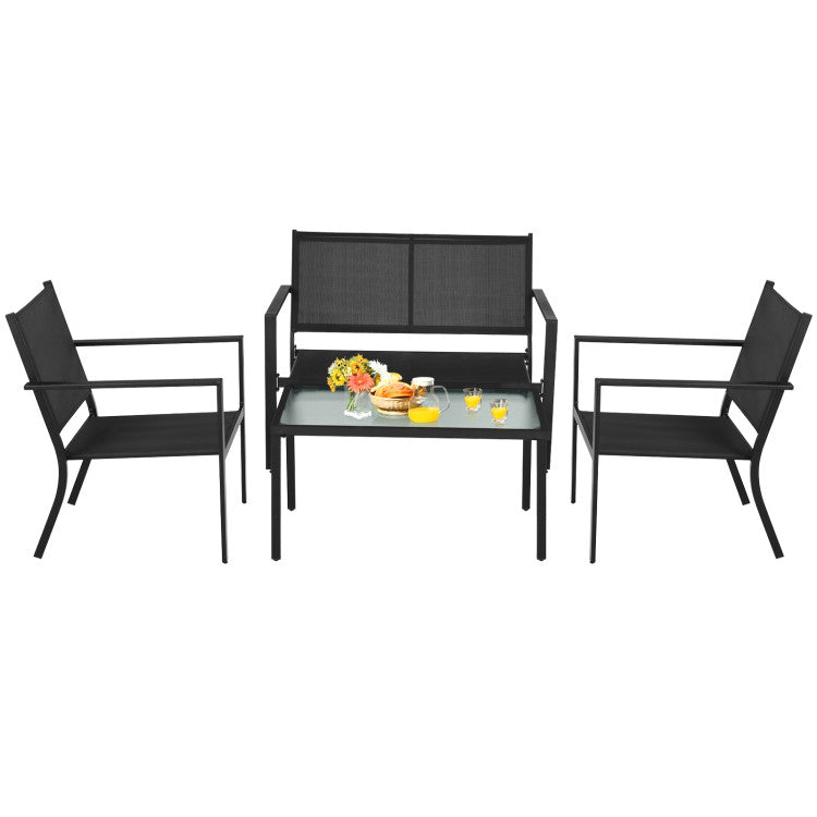 4-Piece Patio Furniture Set Sofa Coffee Table Steel Frame Garden