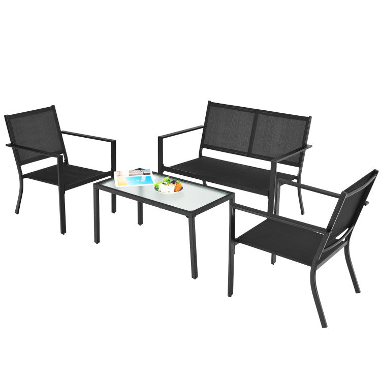 4-Piece Patio Furniture Set Sofa Coffee Table Steel Frame Garden