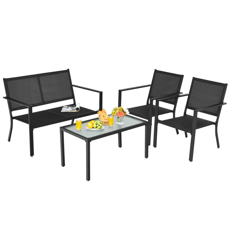 4-Piece Patio Furniture Set Sofa Coffee Table Steel Frame Garden