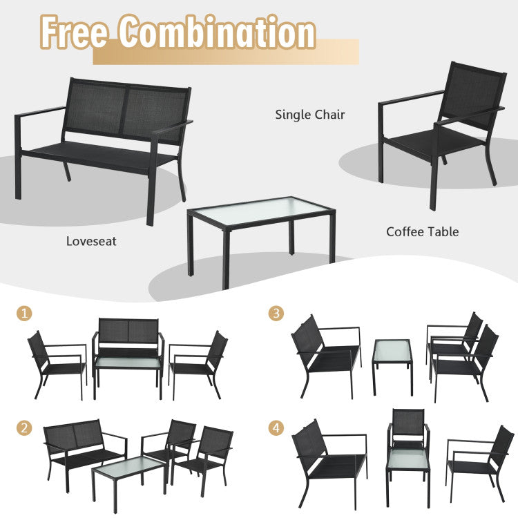 4-Piece Patio Furniture Set Sofa Coffee Table Steel Frame Garden