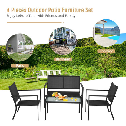 4-Piece Patio Furniture Set Sofa Coffee Table Steel Frame Garden