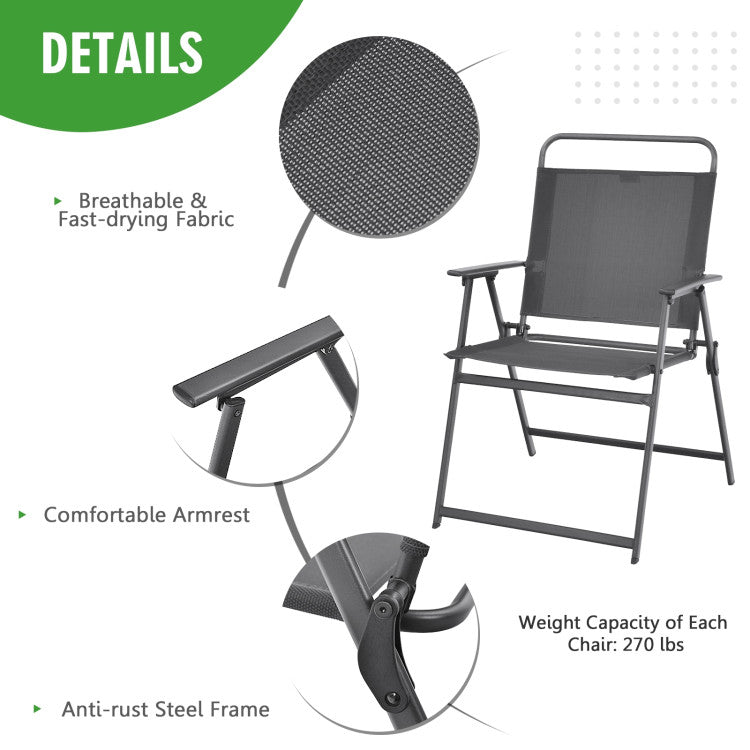 3-Piece Patio Table Set with Tempered Glass Round Table and 2 Lawn Chair