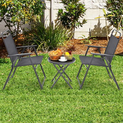 3-Piece Patio Table Set with Tempered Glass Round Table and 2 Lawn Chair