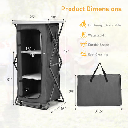 Folding Pop-Up Cupboard Compact Camping Storage Cabinet with Bag