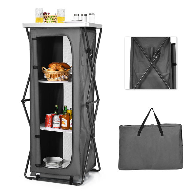 Folding Pop-Up Cupboard Compact Camping Storage Cabinet with Bag