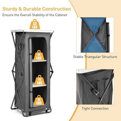 Folding Pop-Up Cupboard Compact Camping Storage Cabinet with Bag