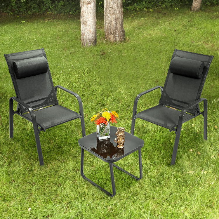 3-Piece Stackable Patio Bistro Conversation Set with Adjustable Backrest