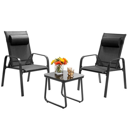 3-Piece Stackable Patio Bistro Conversation Set with Adjustable Backrest