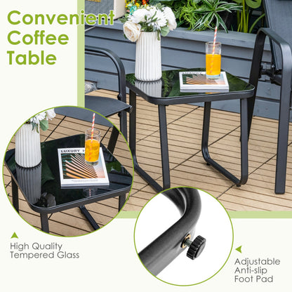 3-Piece Stackable Patio Bistro Conversation Set with Adjustable Backrest