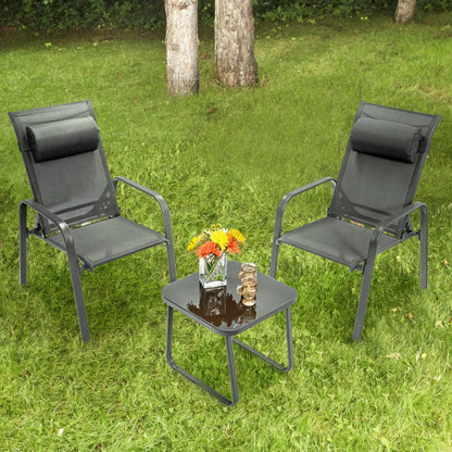 3-Piece Stackable Patio Bistro Conversation Set with Adjustable Backrest