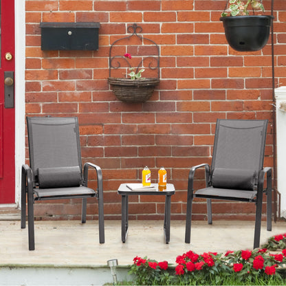 3-Piece Stackable Patio Bistro Conversation Set with Adjustable Backrest