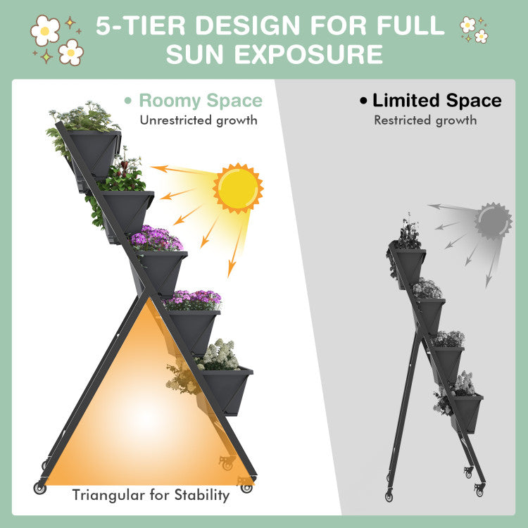 5-Tier Vertical Raised Garden Bed with Wheels and Container Boxes