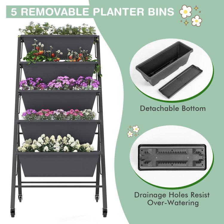 5-Tier Vertical Raised Garden Bed with Wheels and Container Boxes