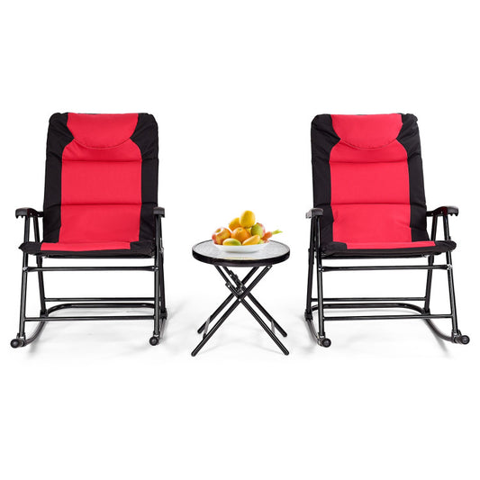 3-Piece Outdoor Folding Rocking Chair Table Set with Cushion