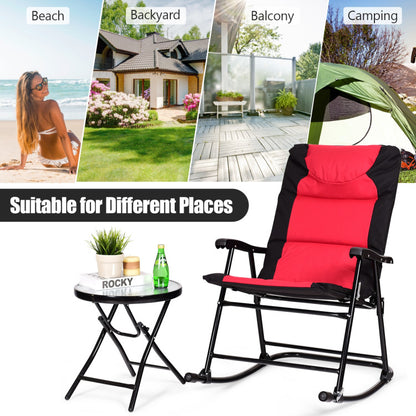 3-Piece Outdoor Folding Rocking Chair Table Set with Cushion