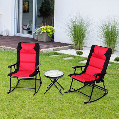 3-Piece Outdoor Folding Rocking Chair Table Set with Cushion