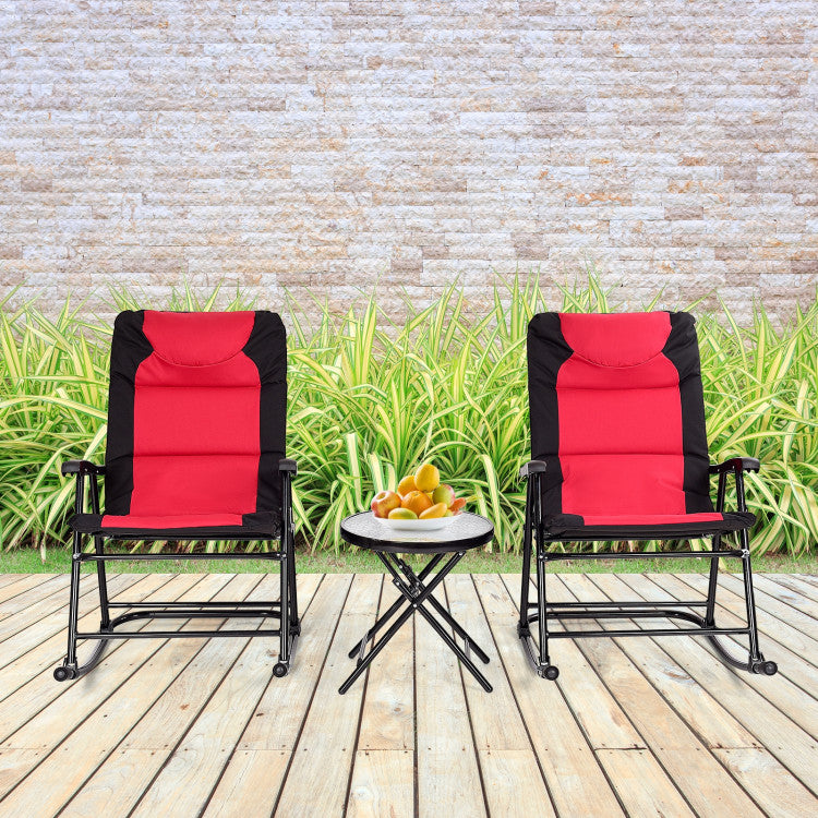 3-Piece Outdoor Folding Rocking Chair Table Set with Cushion