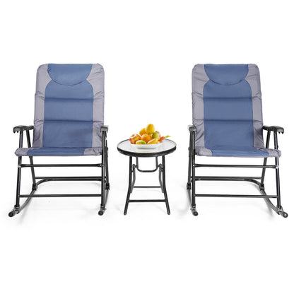 3-Piece Outdoor Folding Rocking Chair Table Set with Cushion