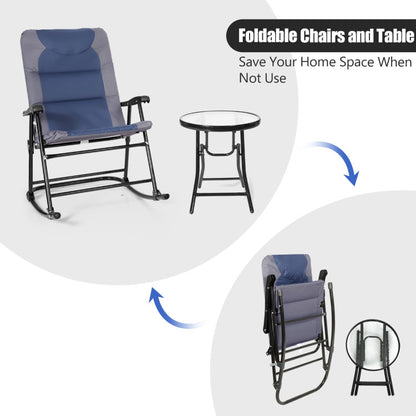 3-Piece Outdoor Folding Rocking Chair Table Set with Cushion