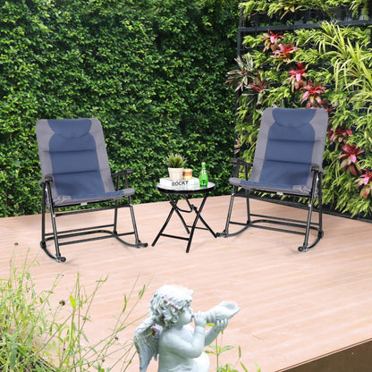 3-Piece Outdoor Folding Rocking Chair Table Set with Cushion