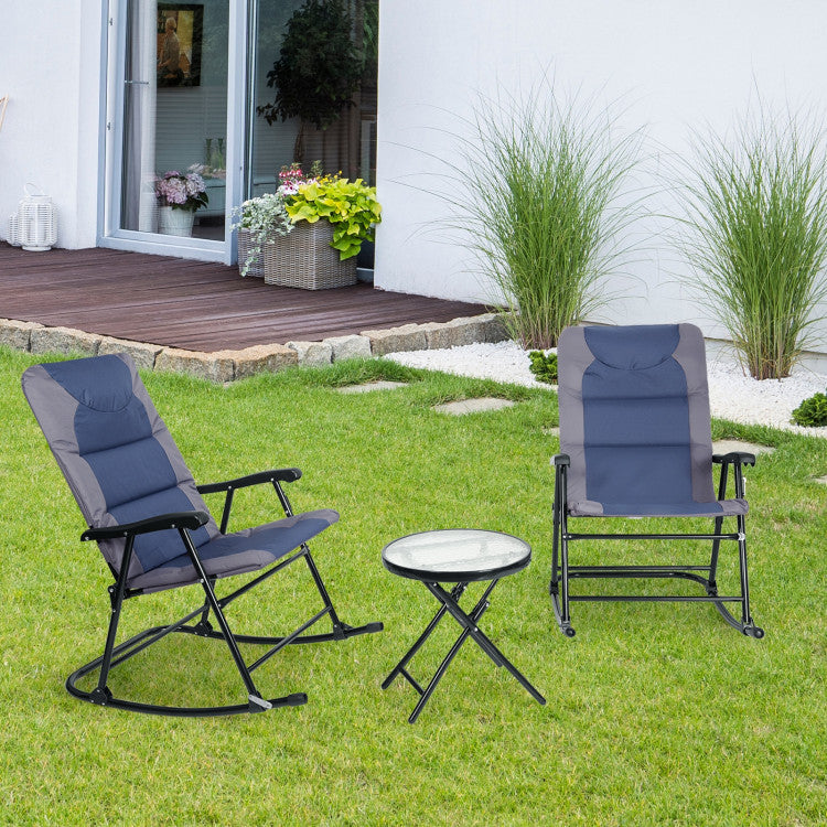 3-Piece Outdoor Folding Rocking Chair Table Set with Cushion