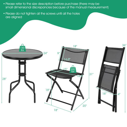 3-Piece Folding Table Chairs Set for Indoor and Outdoor