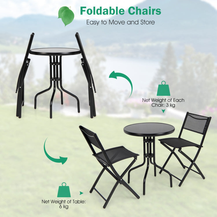 3-Piece Folding Table Chairs Set for Indoor and Outdoor