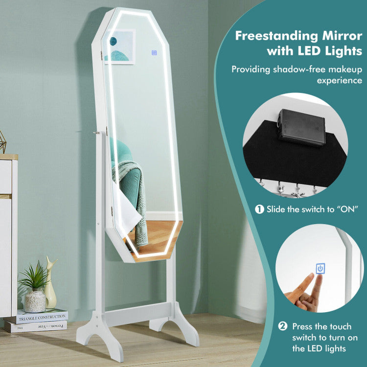 Standing Lockable Jewelry Armoire with Full Length LED Mirror
