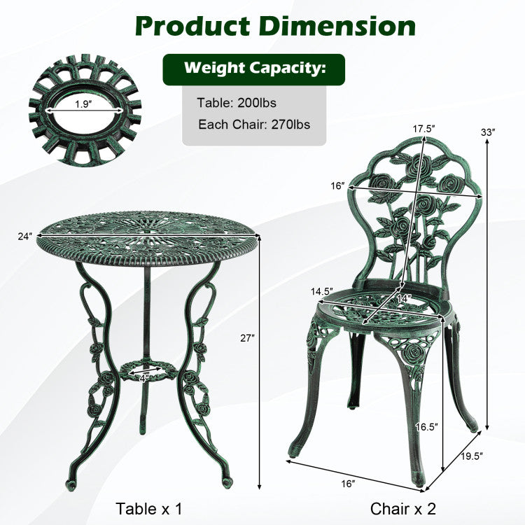 Cast Aluminum Patio Furniture Set with Rose Design