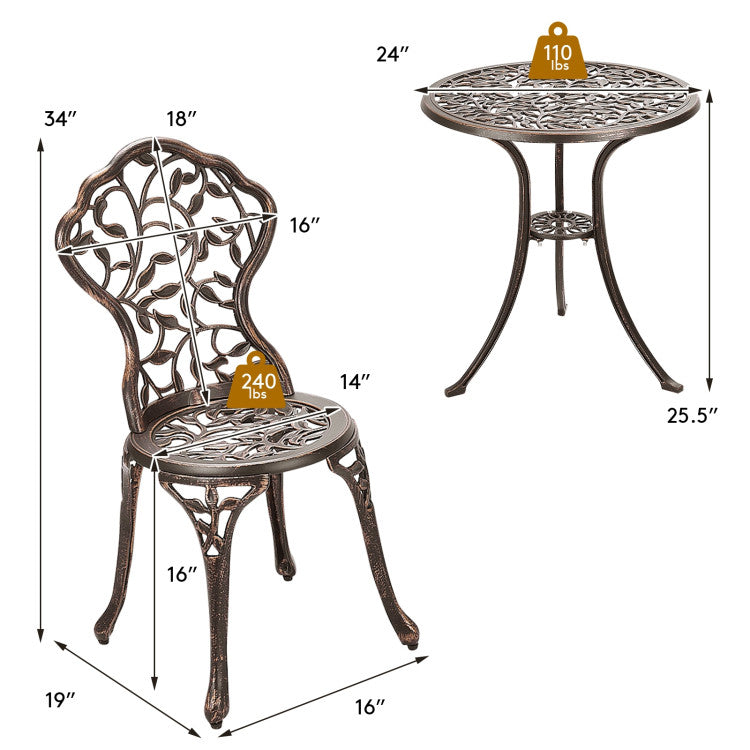 3-Piece Cast Aluminum Bistro Set