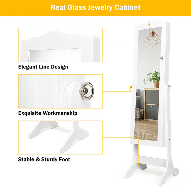 4-Angle Tilting Mirrored Lockable Jewelry Cabinet with Large Storage Capacity