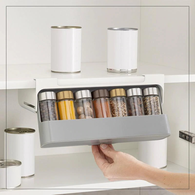 Kitchen Self-adhesive Wall-mounted Under-Shelf Spice Organizer