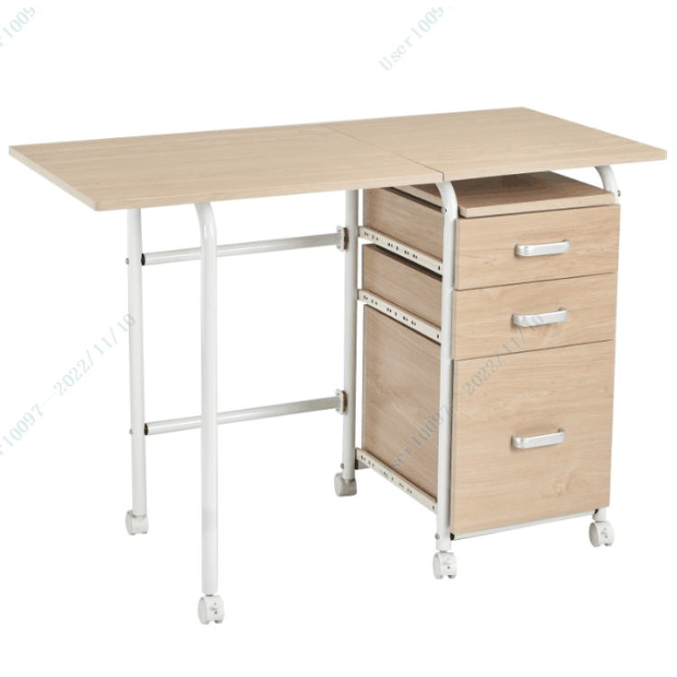 Home Office Foldable Wheeled Computer Desk with 3 Drawers