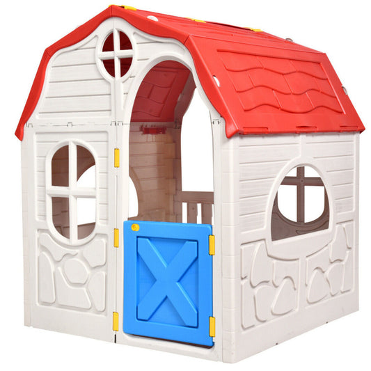 Costway Kids Cottage Playhouse Foldable Plastic Indoor Outdoor Toy