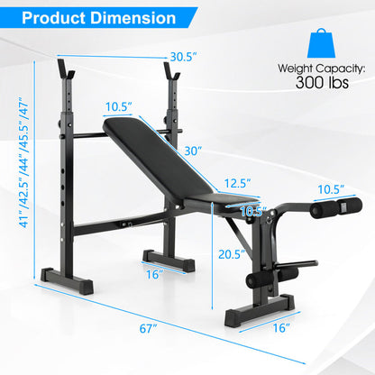 Adjustable Weight Bench and Barbell Rack Set with Weight Plate Post