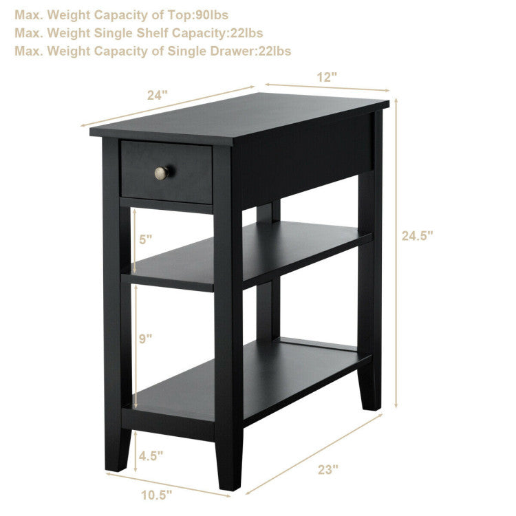 3-Tier End Table with Drawer slideway and Double Shelves