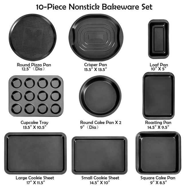 10 Pieces Nonstick Bakeware Set Baking Roasting Cake Pans